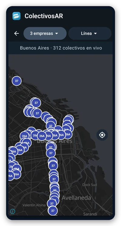 Mapa con los colectivos en vivo
